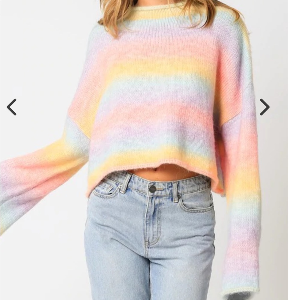 Olivaceous rainbow mock neck sweater